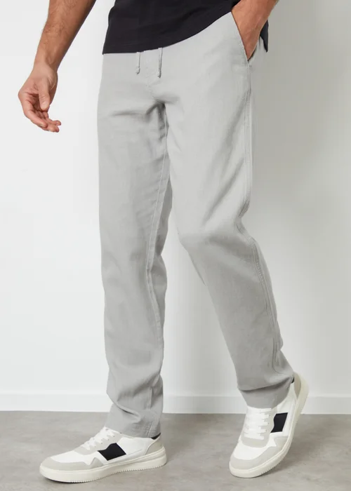 Threadbare Light Grey Linen Blend Trousers - 32/L32 Image 1