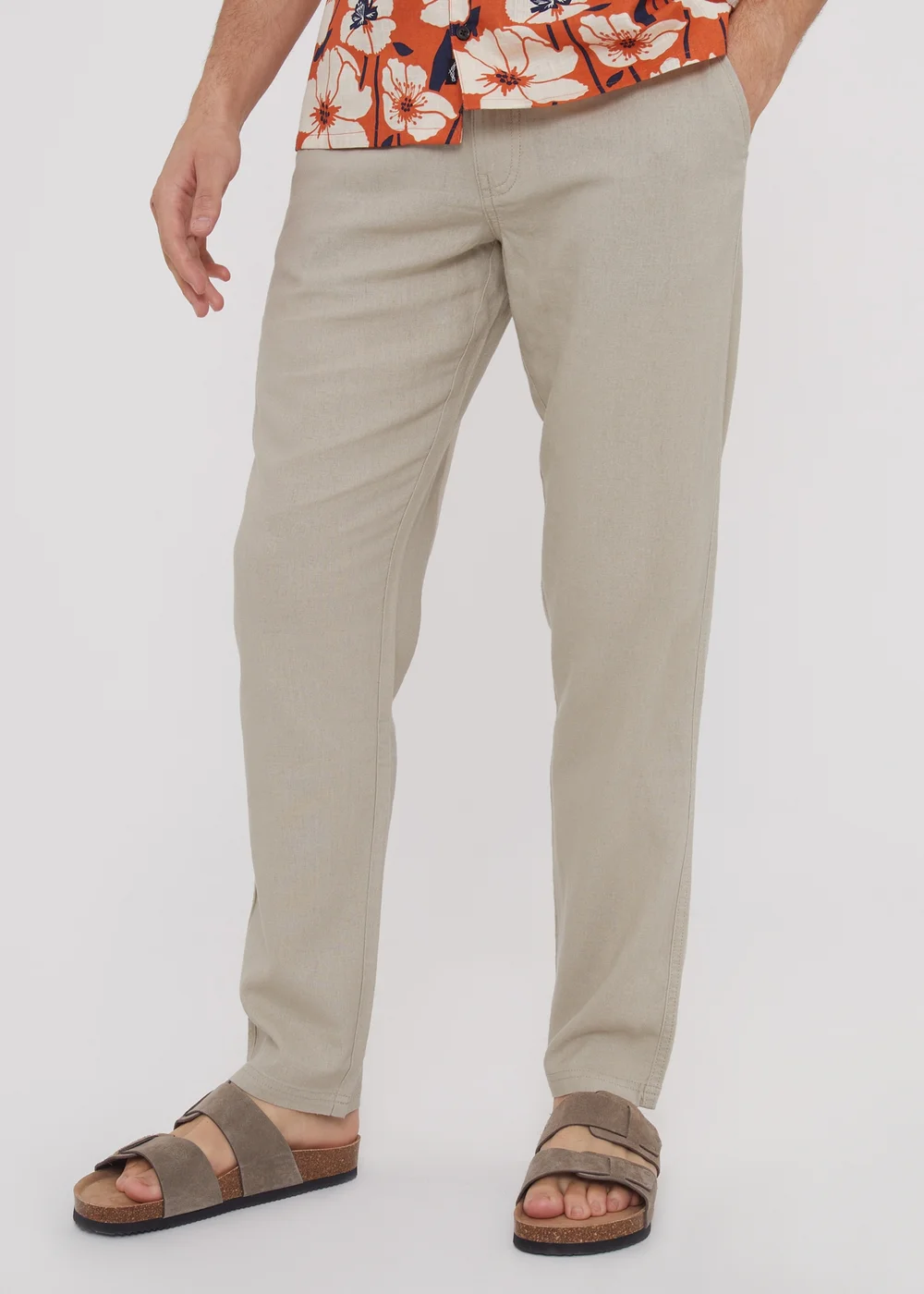 Threadbare Stone Linen Blend Trousers - 30/L32 Image 1