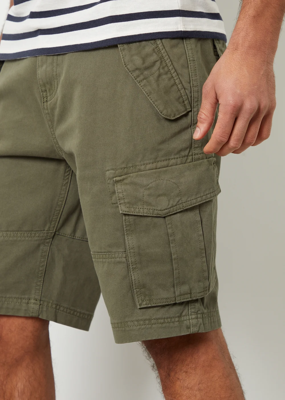 Threadbare Khaki Cotton Twill Utility Cargo Shorts - 38 W Image 3