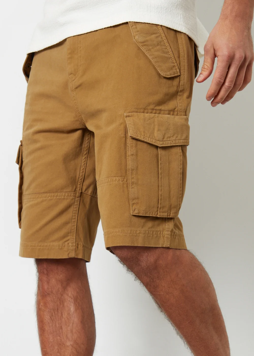 Threadbare Camel Cotton Twill Utility Cargo Shorts - 32 W Image 1