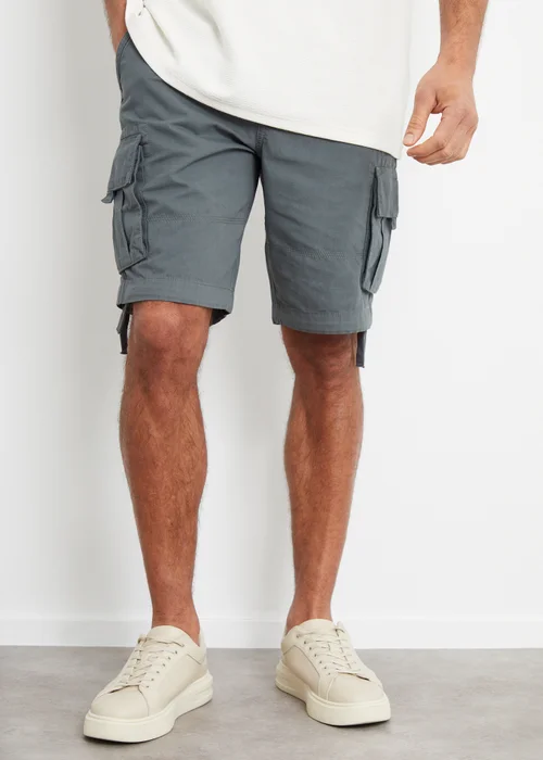 Threadbare Dark Grey Cotton Cargo Shorts - 30 W Image 1