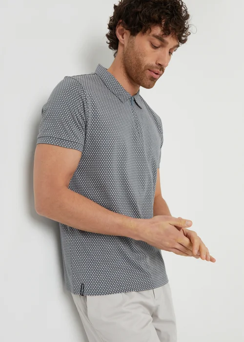 Threadbare Dark Grey Dion Geometric Print Zip Collar Jersey Polo Shirt - S Image 4
