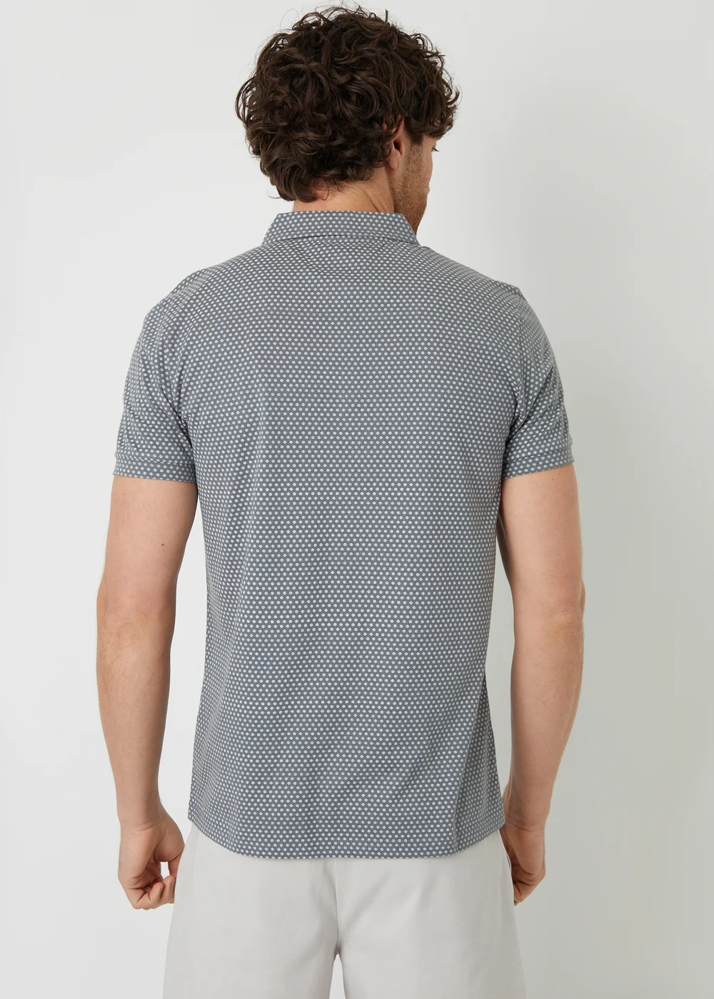 Threadbare Dark Grey Dion Geometric Print Zip Collar Jersey Polo Shirt - S Image 2