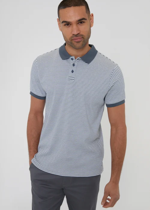 Threadbare Blue Stretch Cotton Contrast Collar Stripe Polo Shirt - S Image 1