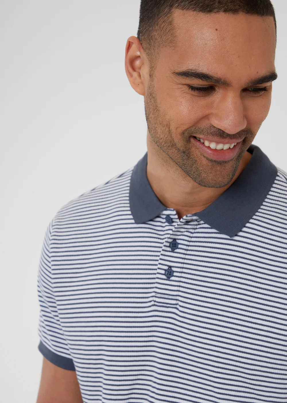 Threadbare Blue Stretch Cotton Contrast Collar Stripe Polo Shirt - S Image 3