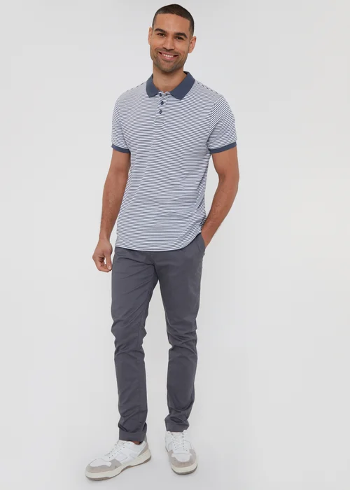 Threadbare Blue Stretch Cotton Contrast Collar Stripe Polo Shirt - S Image 4