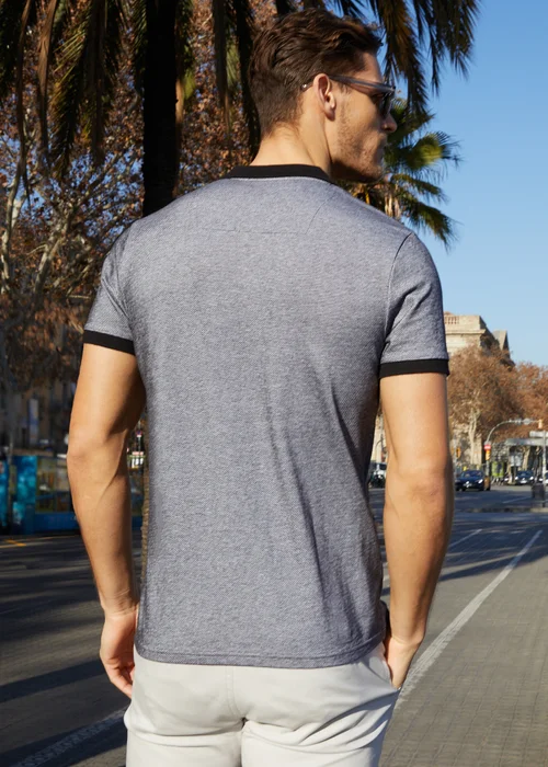 Threadbare Grey Cotton Two Tone Pique Polo Shirt - S Image 2