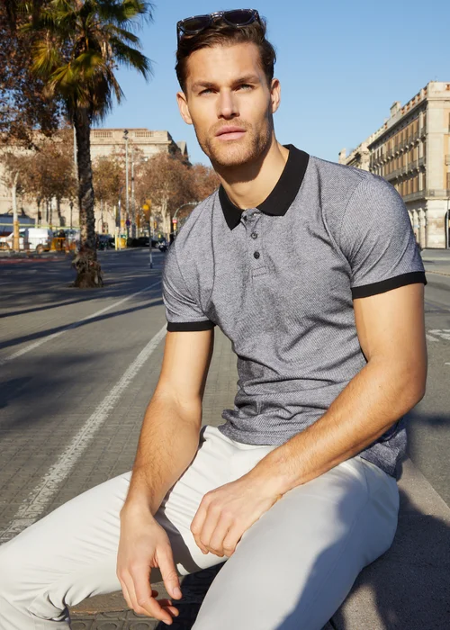 Threadbare Grey Cotton Two Tone Pique Polo Shirt - S Image 1