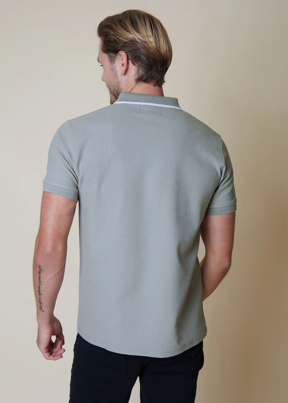 Threadbare Grey Tipping Detail Rib Collar Polo Shirt - M Image 2