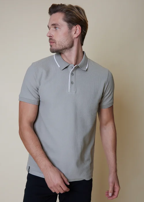 Threadbare Grey Tipping Detail Rib Collar Polo Shirt - M Image 1