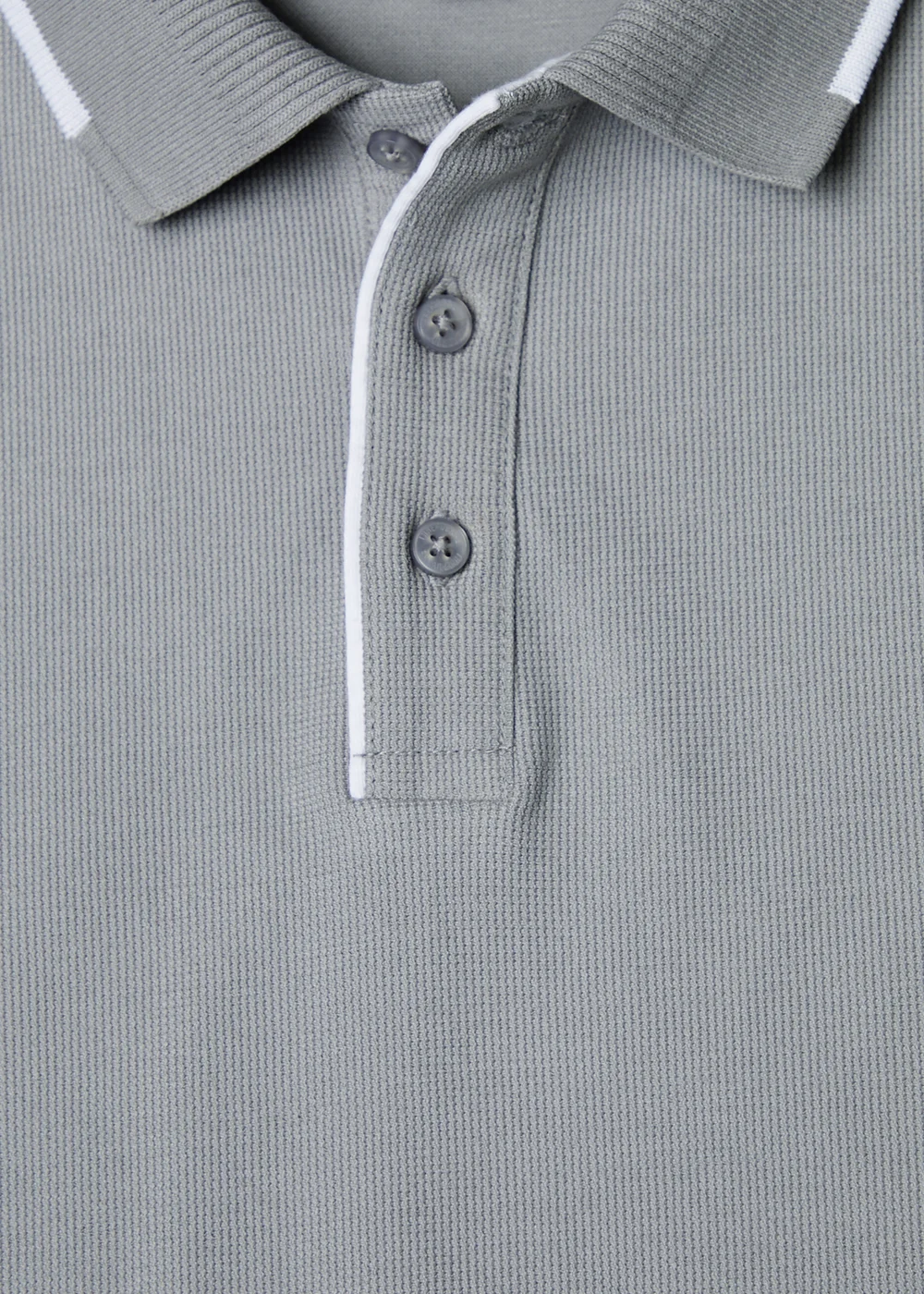 Threadbare Grey Tipping Detail Rib Collar Polo Shirt - M Image 5