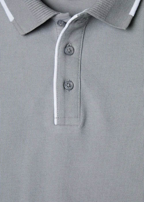 Threadbare Grey Tipping Detail Rib Collar Polo Shirt - M Image 5