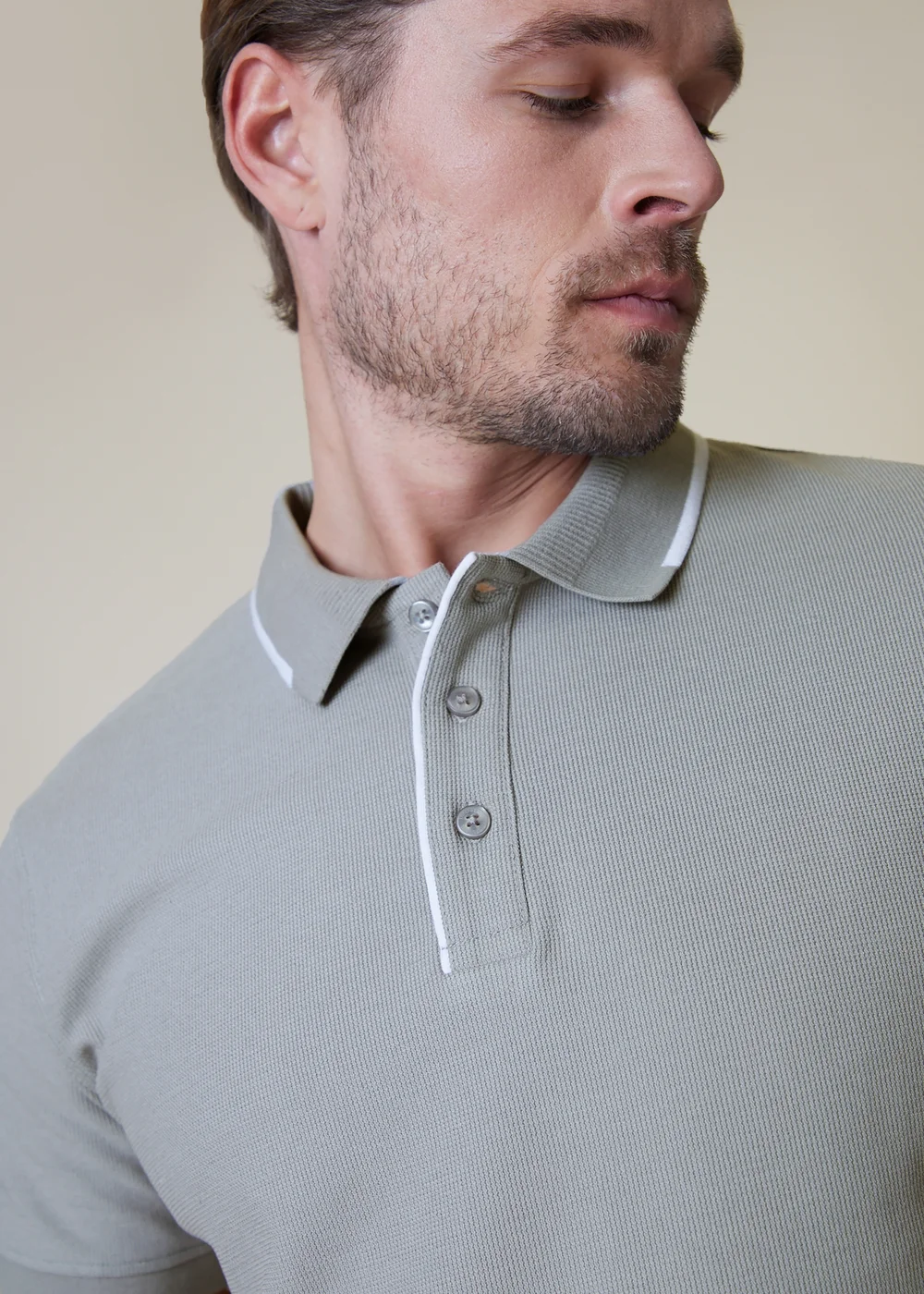 Threadbare Grey Tipping Detail Rib Collar Polo Shirt - M Image 3