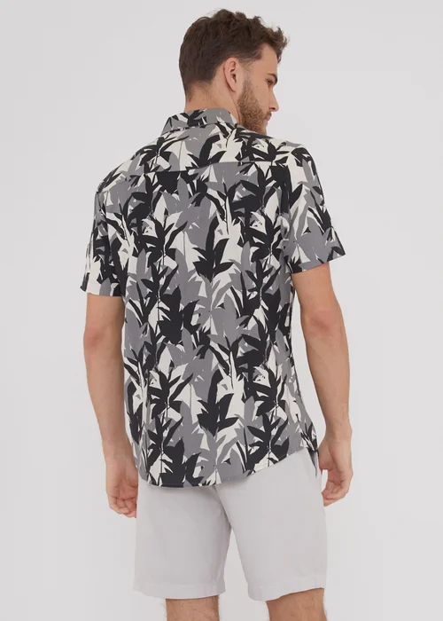Threadbare Black Leaf Print Short Sleeve Shirt - S Image 2