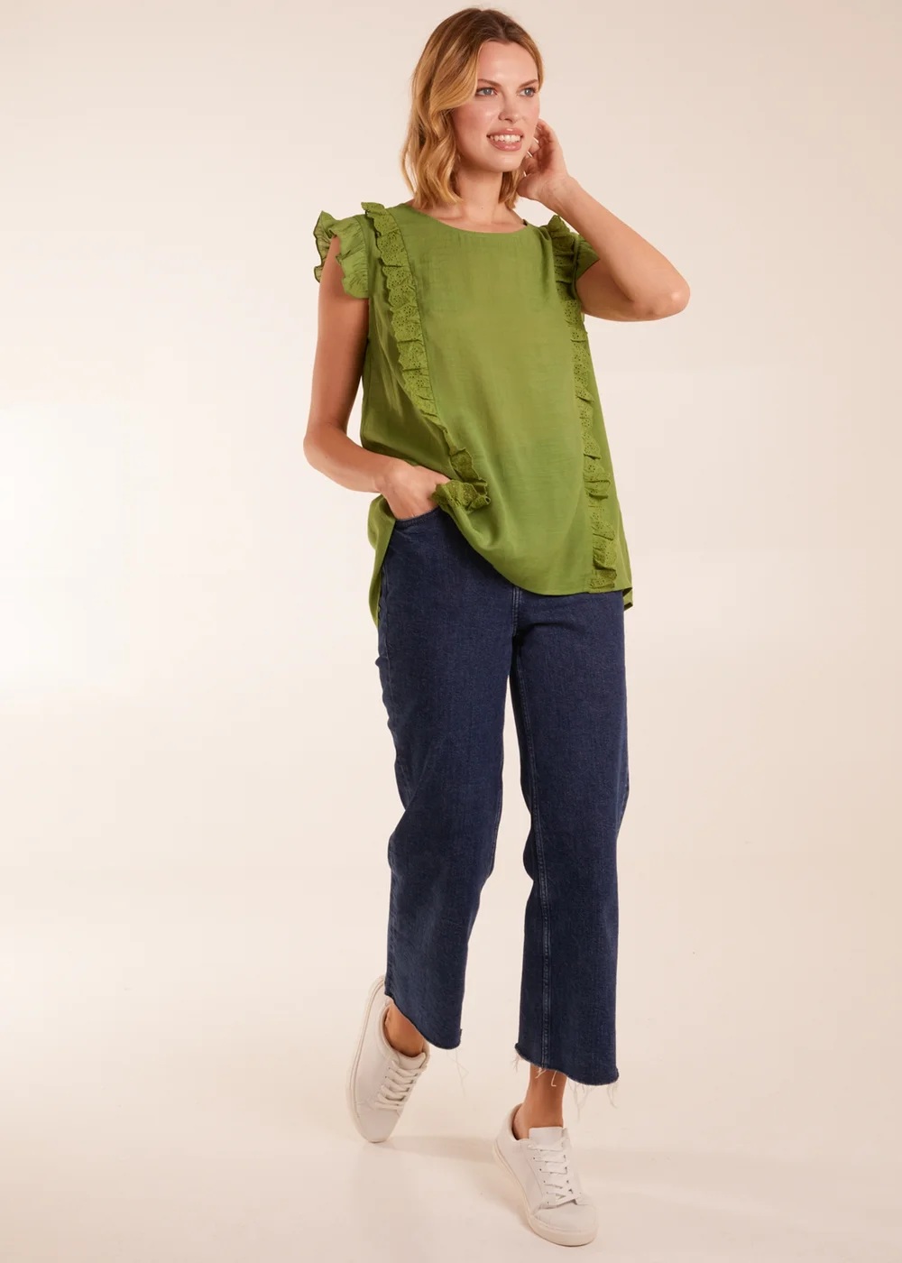 Blue Vanilla Green Button Back Frill Top - S Image 4