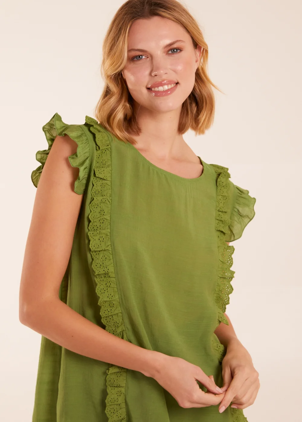 Blue Vanilla Green Button Back Frill Top - S Image 3