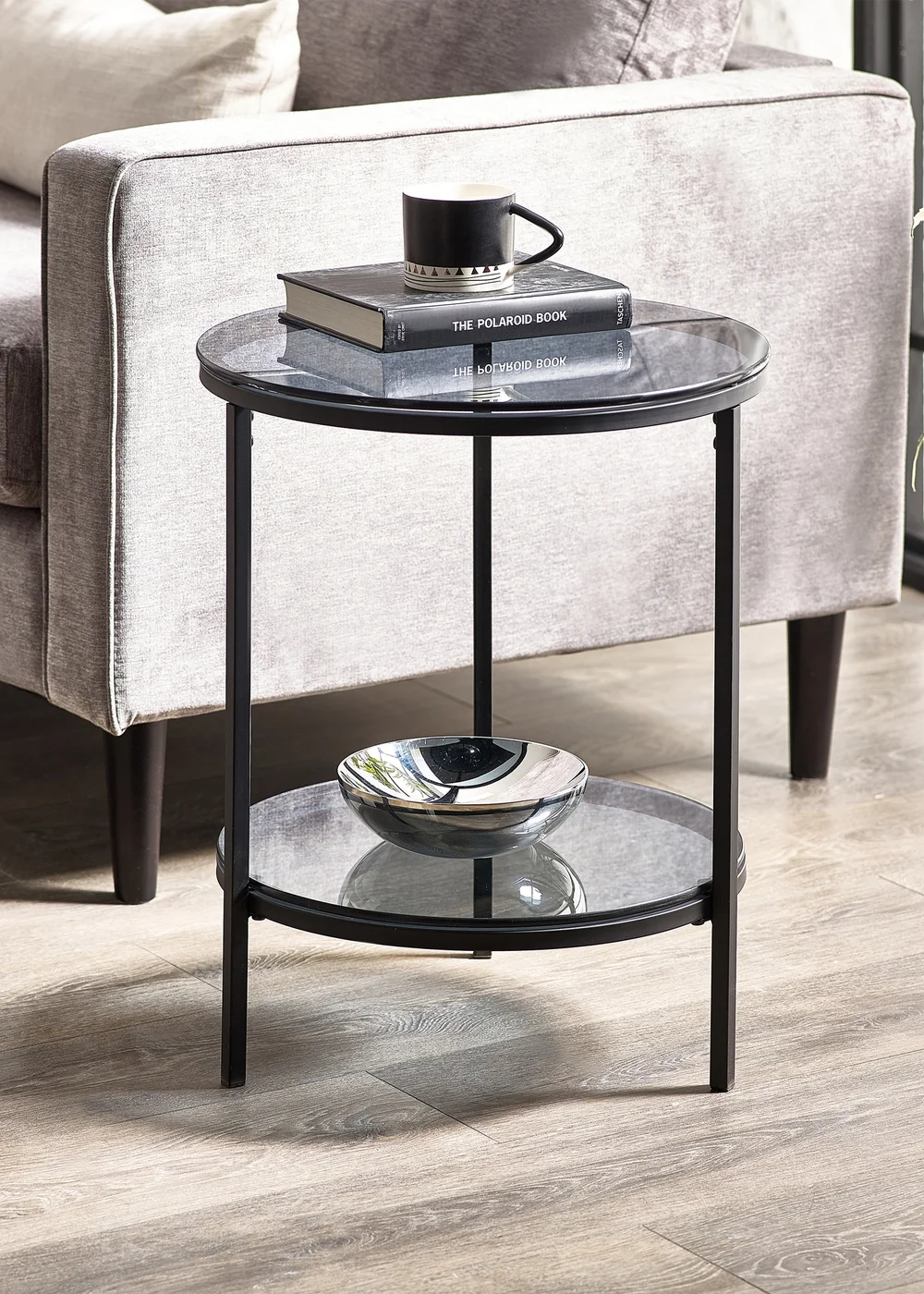 Julian Bowen Black Chicago Circular Lamp Table With Shelf (56 x 45 x 45cm) - No Size Image 1
