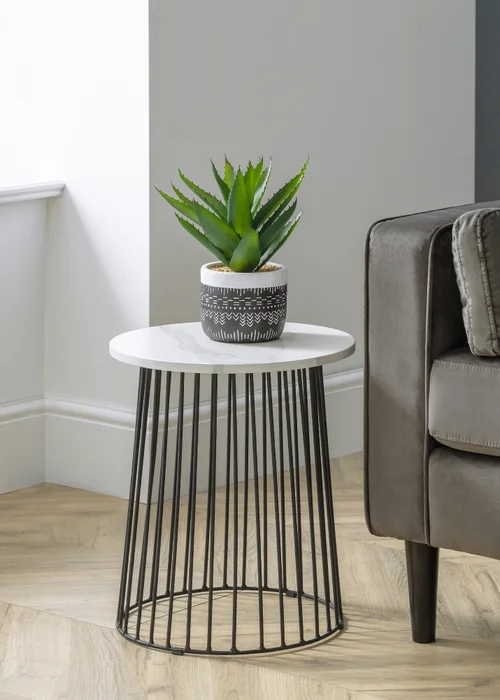Julian Bowen Marble Broadway Round Lamp Table (46 x 40 x 40cm) - No Size Image 1
