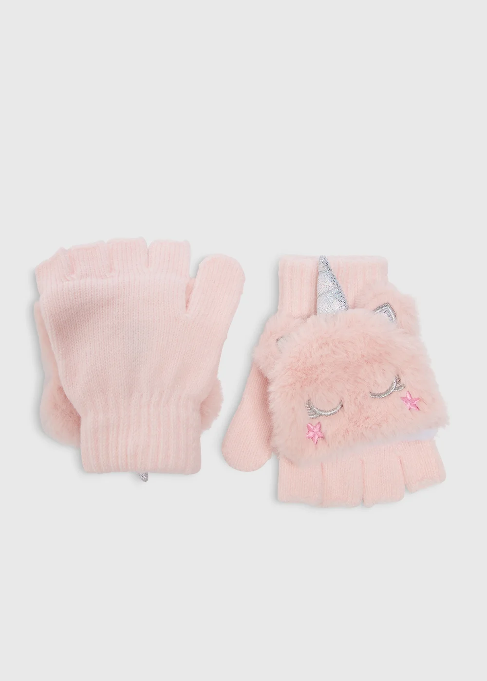 Girls Pink Unicorn Mittens - One Size Image 1