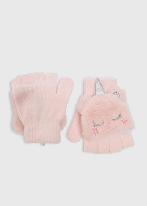 Girls Pink Unicorn Mittens - One Size Image 1