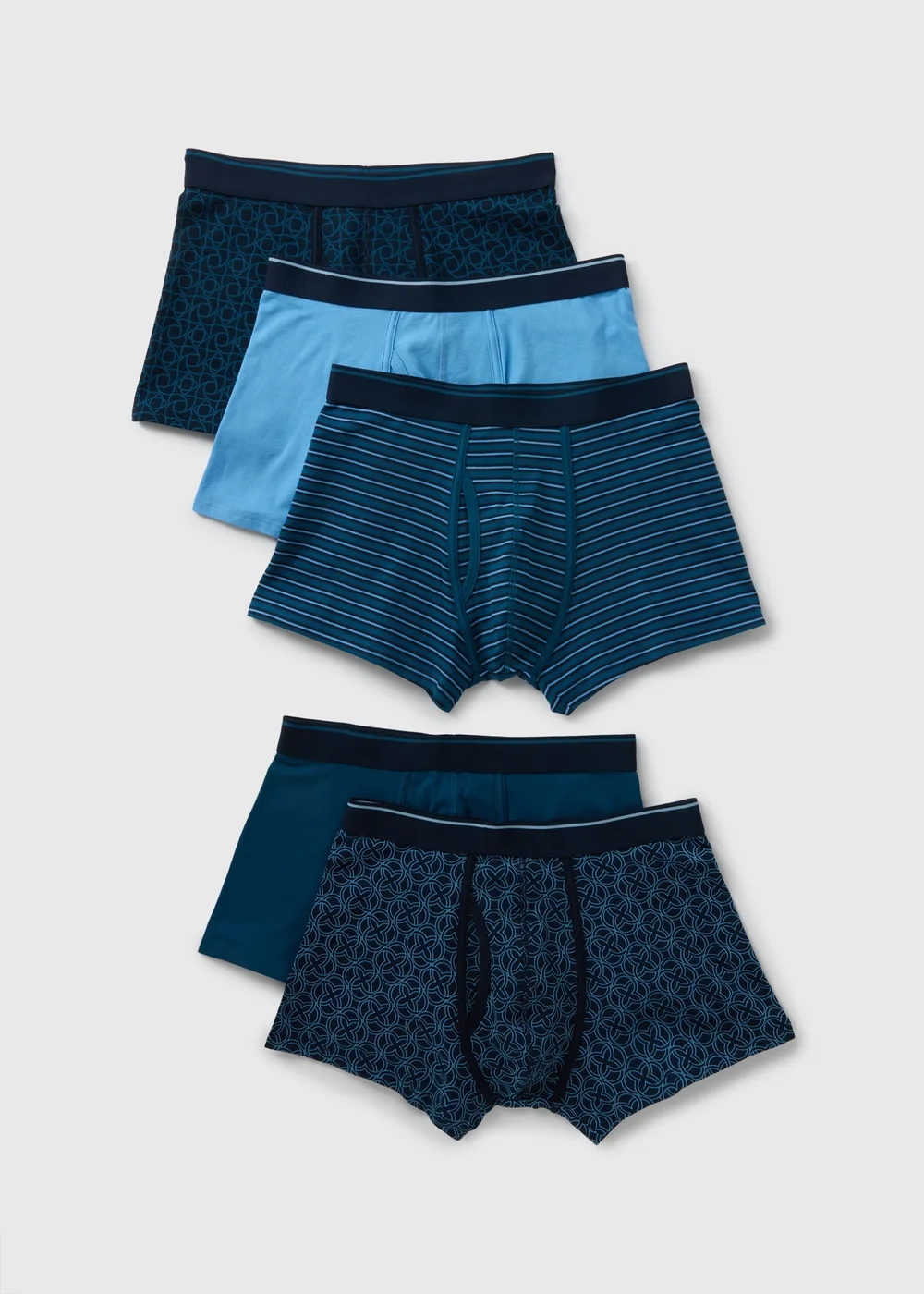 5 Pack Teal Geometric Keyhole Boxers - S Image 1