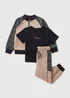 3 Piece Boys Beige Check Bomber & Jogging Bottom Set (1-7yrs) - 1 half year to 2 Image 1