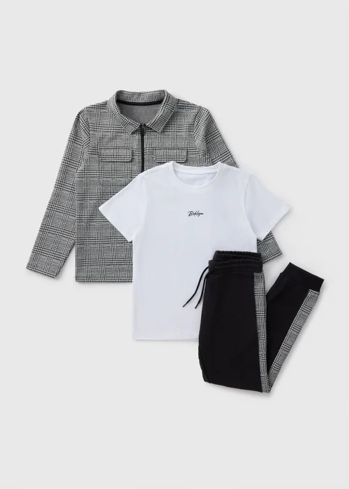 3 Piece Boys Charcoal Check Shacket & Jogging Bottom Set (1-7yrs) - 1 half year to 2 Image 1