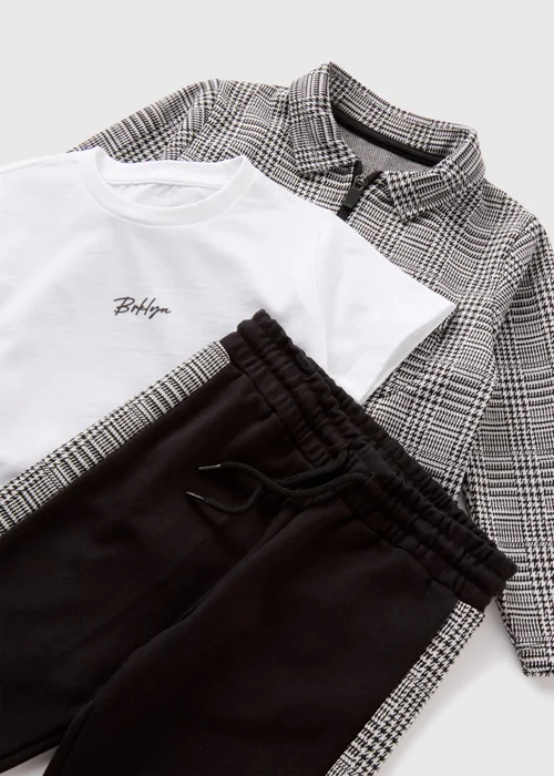 3 Piece Boys Charcoal Check Shacket & Jogging Bottom Set (1-7yrs) - 1 half year to 2 Image 2