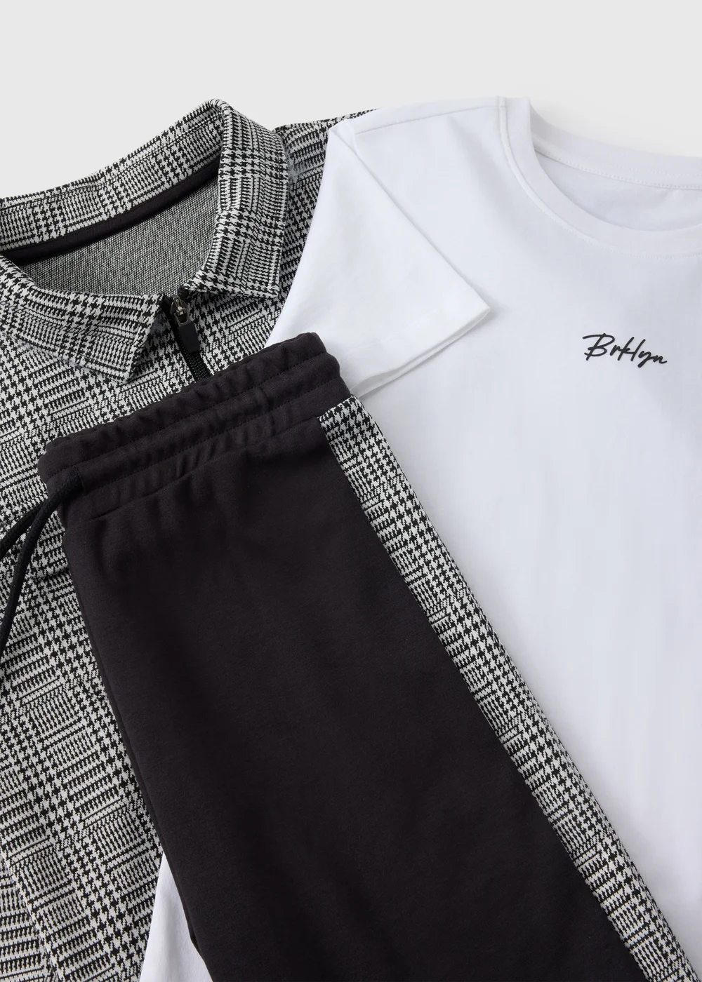 3 Piece Boys Grey Check Top & Jogging Bottom Set (7-15yrs) - Age 7 Years Image 2