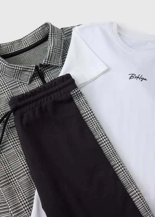 3 Piece Boys Grey Check Top & Jogging Bottom Set (7-15yrs) - Age 7 Years Image 2