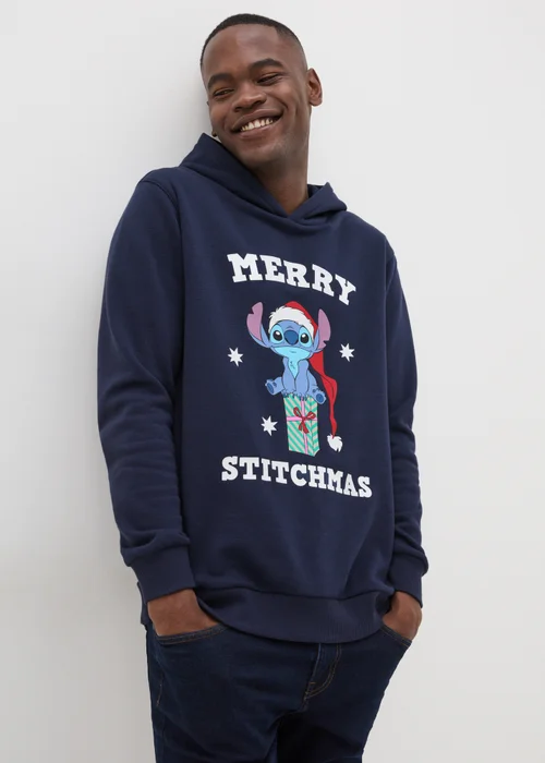 Disney Navy Christmas Stitch Hoodie - S Image 1
