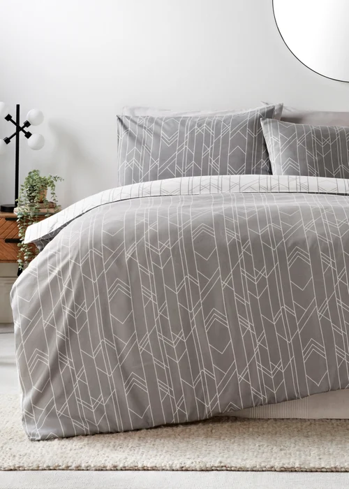 Grey Chevron Duvet Set - Single Image 1