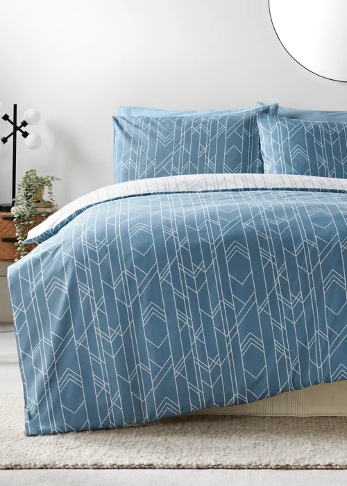 Blue Chevron Duvet Set - Single Image 1