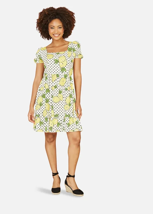 lemon print skater dress Print Skater Dress with Pockets