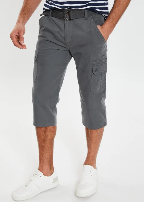Threadbare Charcoal 3/4 Length Belted Cargo Trousers - 30/L32 Image 1