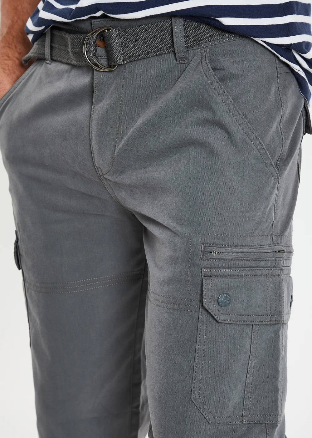 Threadbare Charcoal 3/4 Length Belted Cargo Trousers - 30/L32 Image 3