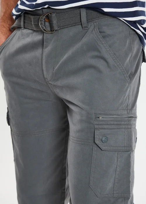 Threadbare Charcoal 3/4 Length Belted Cargo Trousers - 30/L32 Image 3
