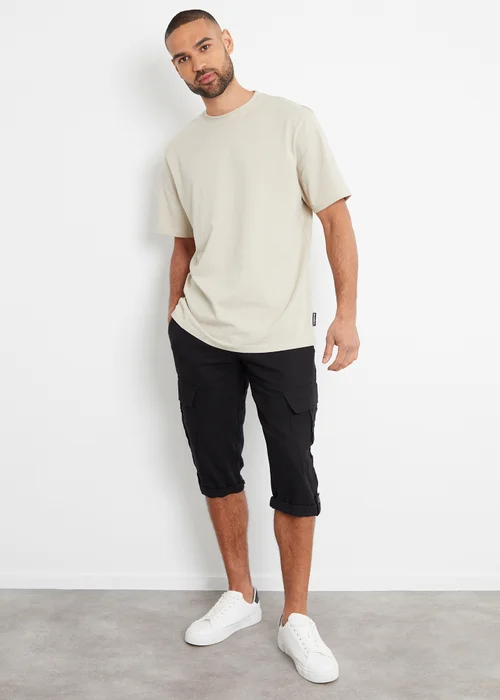 Threadbare Black Linen Blend 3/4 Length Cargo Trousers - S Image 4