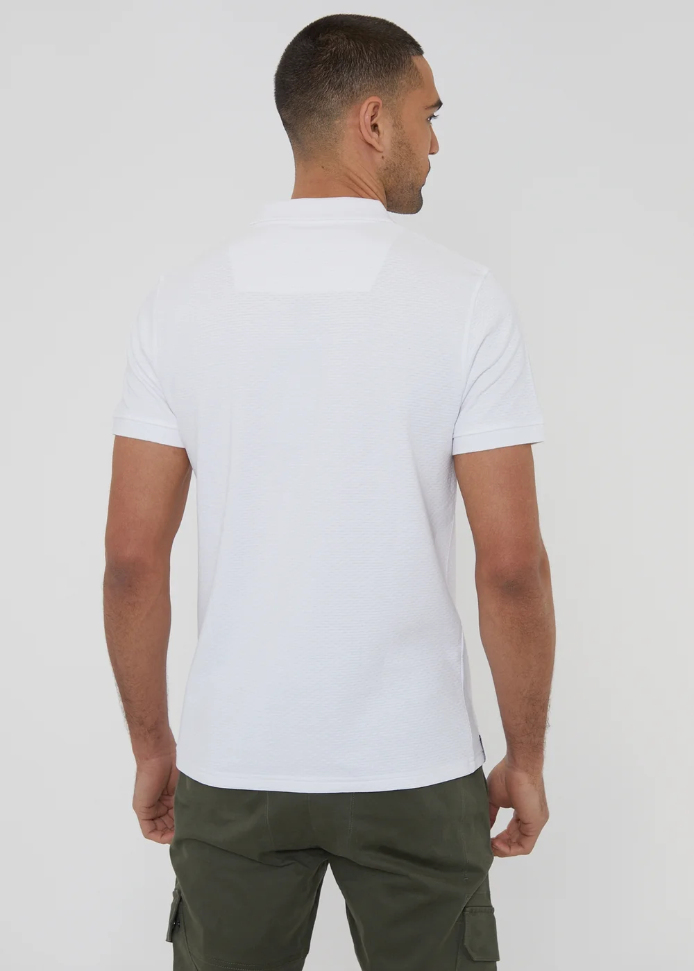 Threadbare White Textured Cotton Rich Polo Shirt - M Image 2