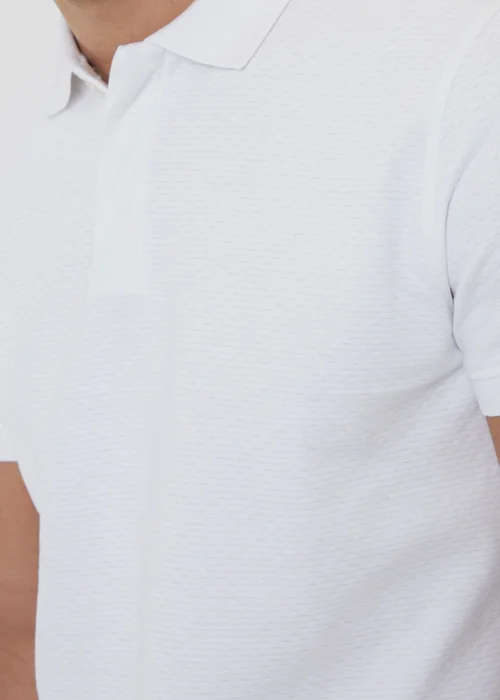 Threadbare White Textured Cotton Rich Polo Shirt - M Image 3