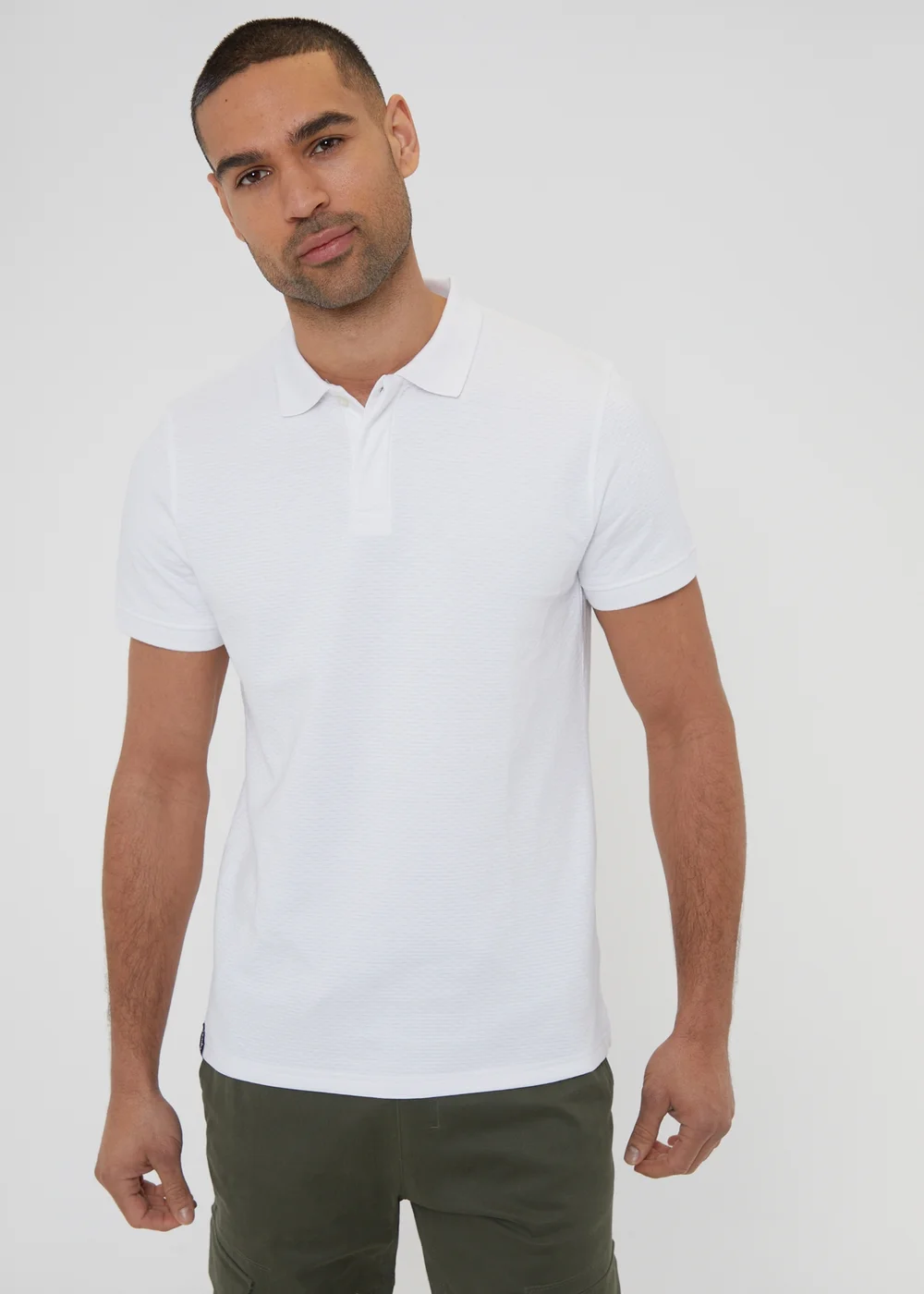 Threadbare White Textured Cotton Rich Polo Shirt - M Image 1