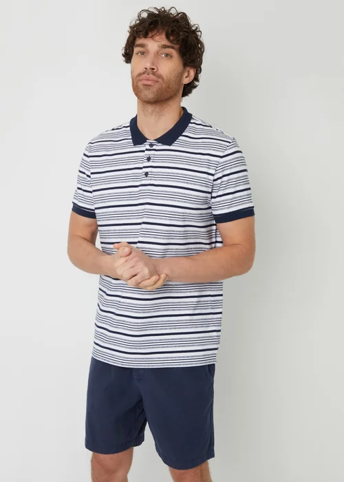 Threadbare Navy Stripe Jersey Knit Cotton Polo Shirt - S Image 4