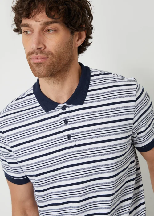 Threadbare Navy Stripe Jersey Knit Cotton Polo Shirt - S Image 3