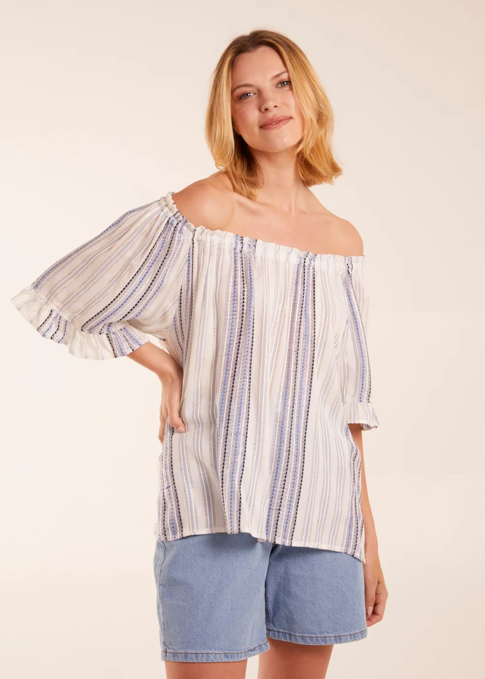 Blue Vanilla Blue Bardot Top With Stripe - L Image 1