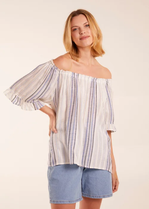 Blue Vanilla Blue Bardot Top With Stripe - L Image 1