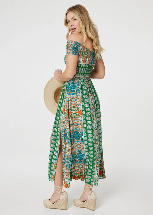 Izabel London Green Printed Bardot Smocked Maxi Dress - 8 Image 2