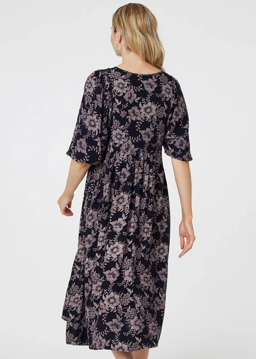 Izabel London Navy Printed 3/4 Sleeve Shirred Midi Dress - 8 Image 2