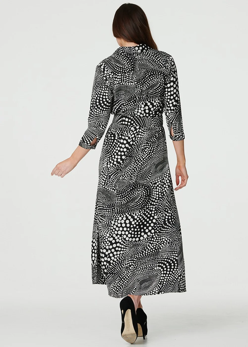Izabel London Black Dotty Print 3/4 Sleeve Shirt Dress - 8 Image 2