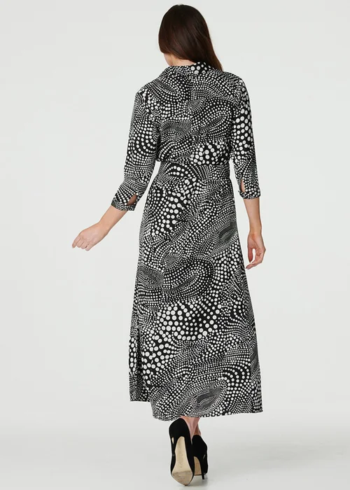 Izabel London Black Dotty Print 3/4 Sleeve Shirt Dress - 8 Image 2