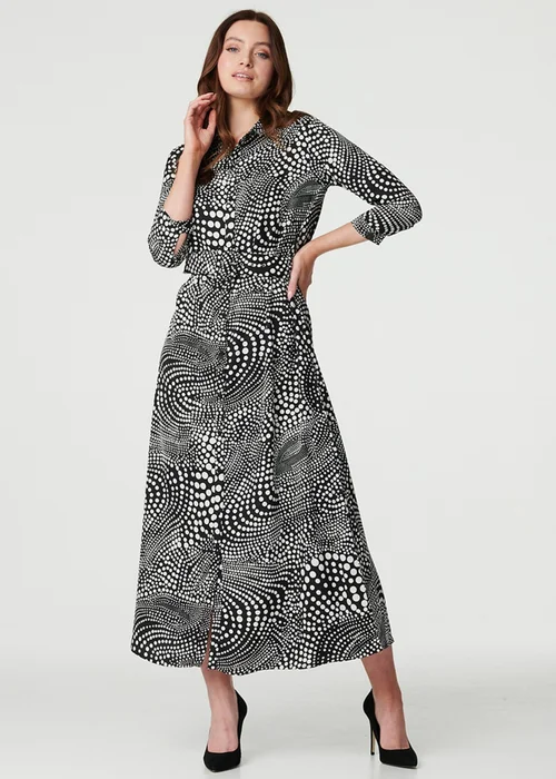 Izabel London Black Dotty Print 3/4 Sleeve Shirt Dress - 8 Image 1